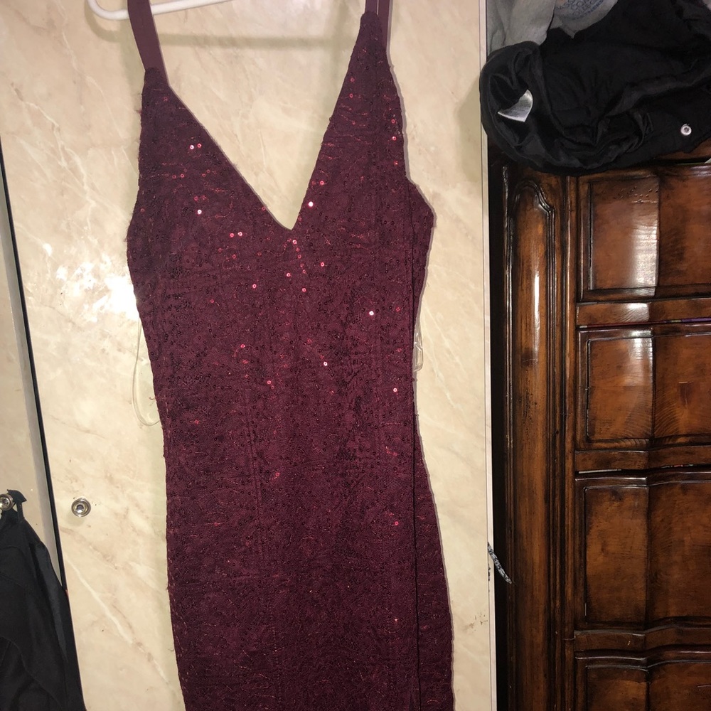 Burgundy dress with a slit!